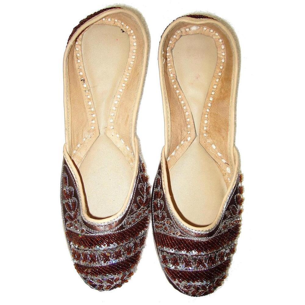 Leather Beaded Slippers BROWN size 8 only